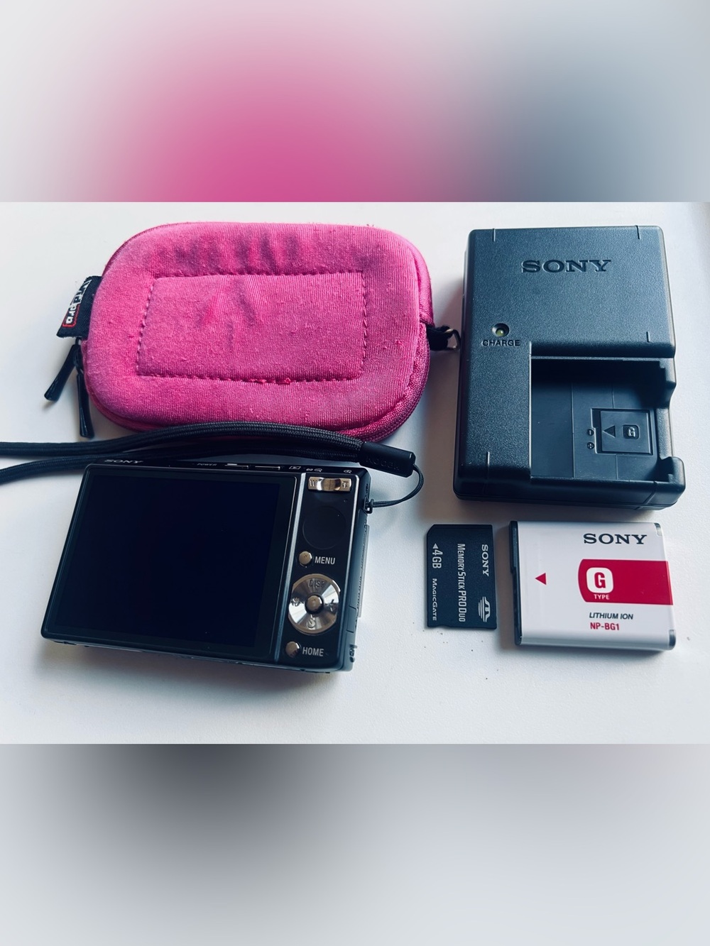 Sony Digital Point-and-Shoot Camera with Pink Carrying Case and Accessories